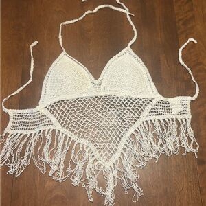3 for $20 item White Crochet Fringe Halter Top